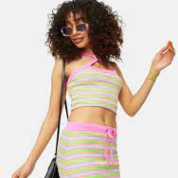 Doll's Kill Delias Groovy Striped Criss Cross Halter Top & Skirt Set - Picture 5 of 11